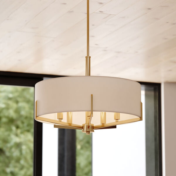 Surrey Natural Brass Five-Light Chandelier with White Fabric Drum Shade, image 2