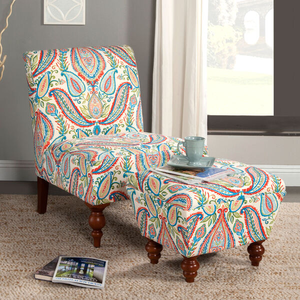 Armless Accent Chair/ Ottoman Set, Paisley Print Fabric, image 3