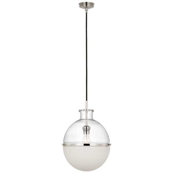 Maxey Polished Nickel One-Light Globe Pendant with Clear and White Glass by Thomas O'Brien, image 1