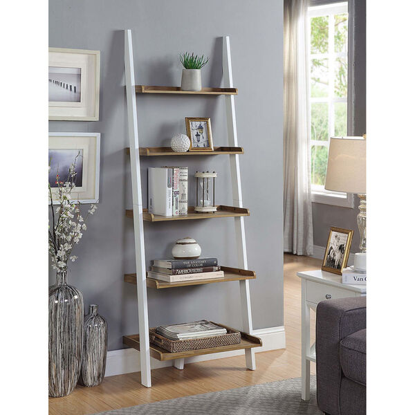 American Heritage Driftwood White Bookshelf Ladder, image 2