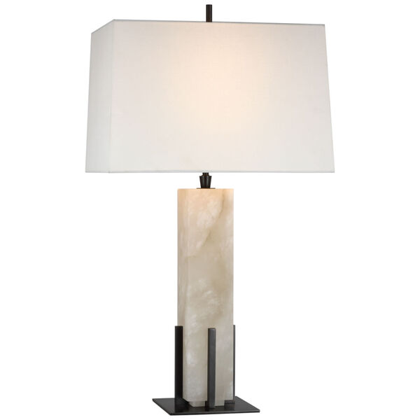 Gironde Large Table Lamp in Alabaster and Bronze with Linen Shade by Thomas O'Brien, image 1