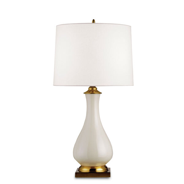Lynton Cream Crackle/Brass One-Light Table Lamp with Off White Linen Shade, image 1