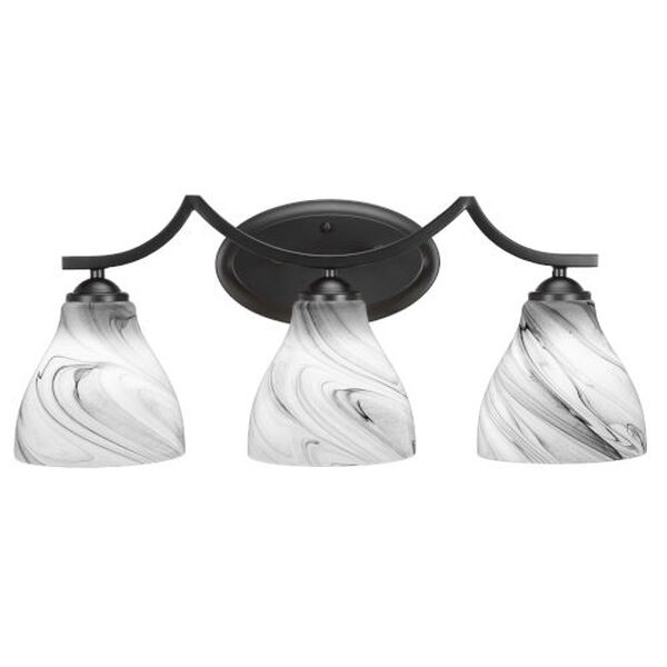 Zilo Matte Black Three-Light Bath Vanity with Onyx Swirl Glass, image 1