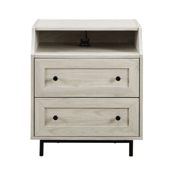 Birch Curved Open Top Two Drawer Nightstand with USB, image 4