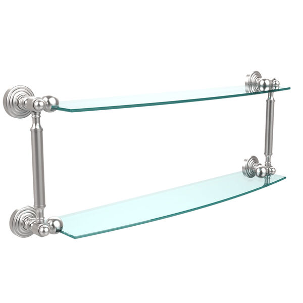 Waverly Place Collection 24 Inch Two Tiered Glass Shelf, Satin Chrome, image 1