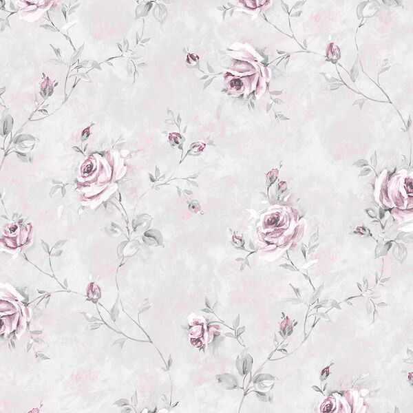 Painted Rose Trail Pink and Grey Wallpaper, image 1