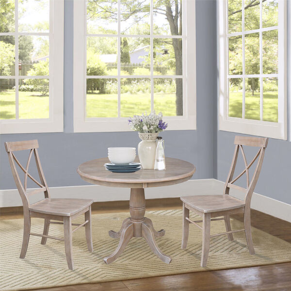 Weathered Gray Round Pedestal Table with Chairs, 3-Piece, image 2