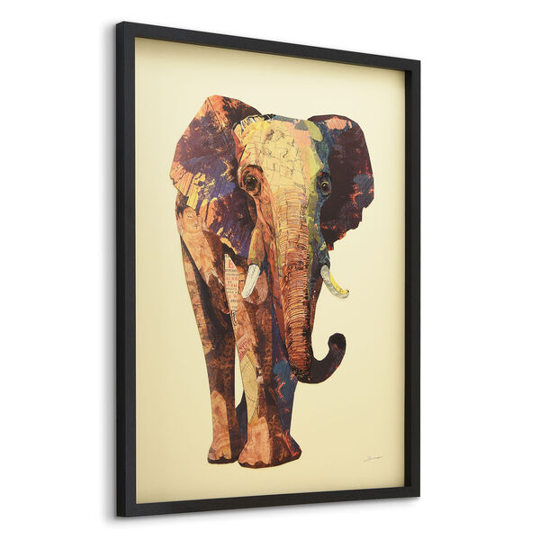 Black Framed Elephant Dimensional Collage Graphic Glass Wall Art, image 3