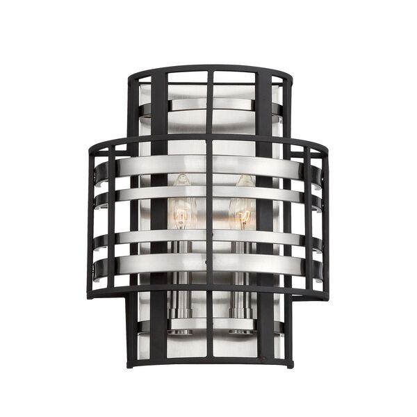 Presten Brushed Nickel with Sand Coal Two-Light Wall Sconce, image 1