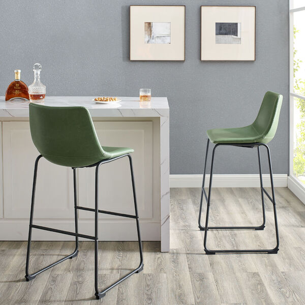 Green Faux Leather Barstool, Set of Two, image 2