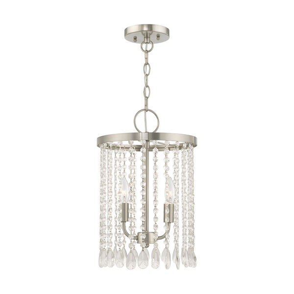 Elizabeth Brushed Nickel 11-Inch Two-Light Mini Pendant with Clear Crystals, image 1