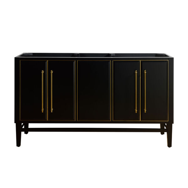 Black 60-Inch Bath vanity Cabinet with Gold Trim, image 1