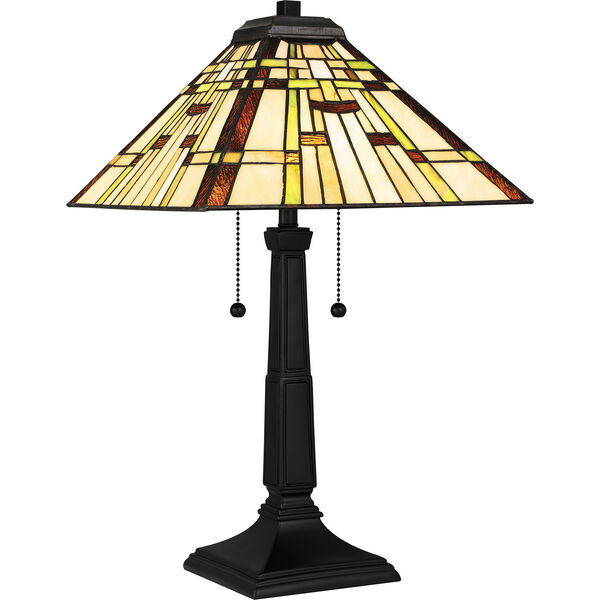 Mill Run Matte Black Two-Light Tiffany Table Lamp, image 1
