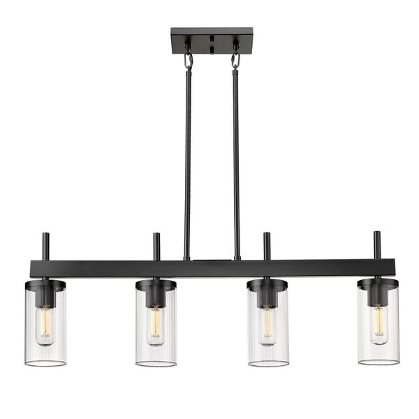 Winslett Matte Black 35-Inch Four-Light Linear Pendant with Ribbed Clear Glass Shade, image 2