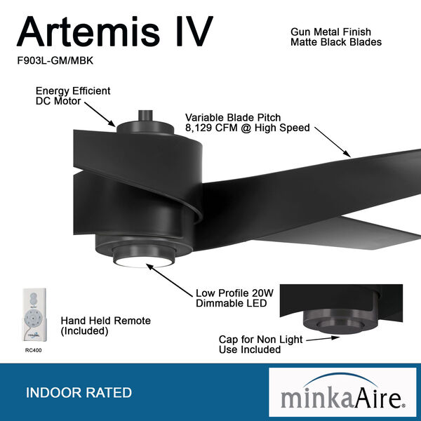 Artemiso IV Gun Metal and Matte Black LED Ceiling Fan, image 3
