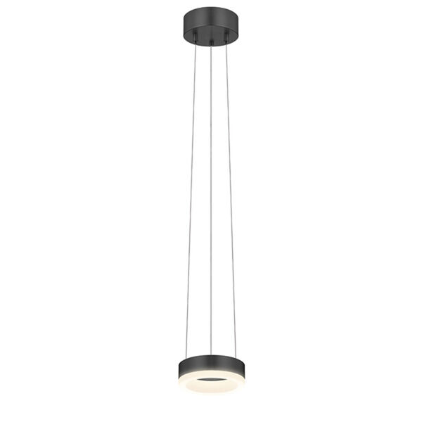 Corona Satin Black LED 6-Inch Pendant with White Etched Shade, image 1