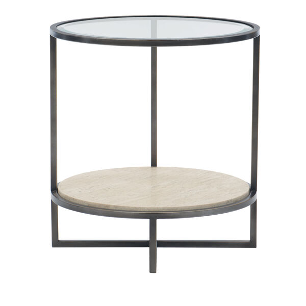 Freestanding Occasional Bronze, White Travertine Stone and Clear 24-Inch End Table, image 3