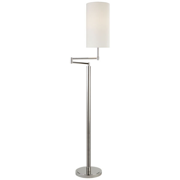 Anton Large Swing Arm Floor Lamp in Polished Nickel with Linen Shade by Thomas O'Brien, image 1