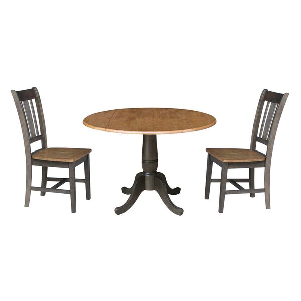 Hickory Washed Coal Round Dual Drop Leaf Dining Table with Two Splatback Chairs, 3 Piece Set, image 1