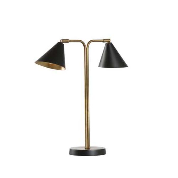 Rizzo Antique Brass and Black Two-Light Table Lamp, image 1