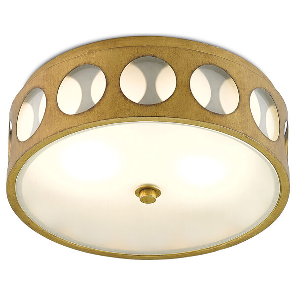 Go-Go Brass and White Opaque Glass Two-Light Fluorescent Flush Mount, image 2