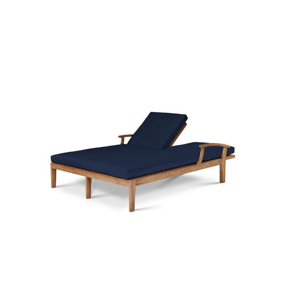 Delano Natural Teak Outdoor Double Reclining Sunlounger with Sunbrella Navy Cushion, image 2