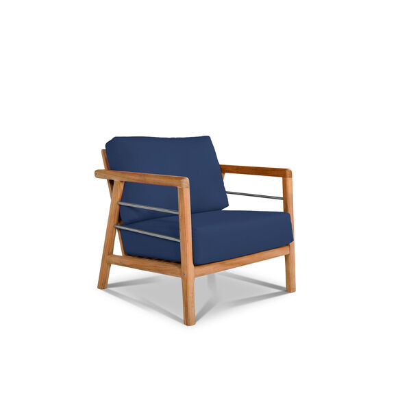 Aalto Natural Teak Deep Seating Four-Piece Outdoor Sofa Set with Sunbrella Navy Blue Cushion, image 4