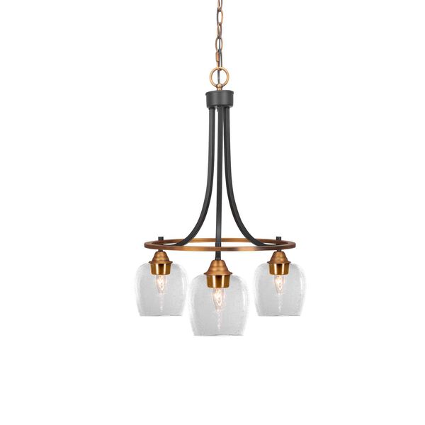 Paramount Matte Black and Brass Three-Light Downlight Chandelier with Six-Inch Clear Bubble Glass, image 1
