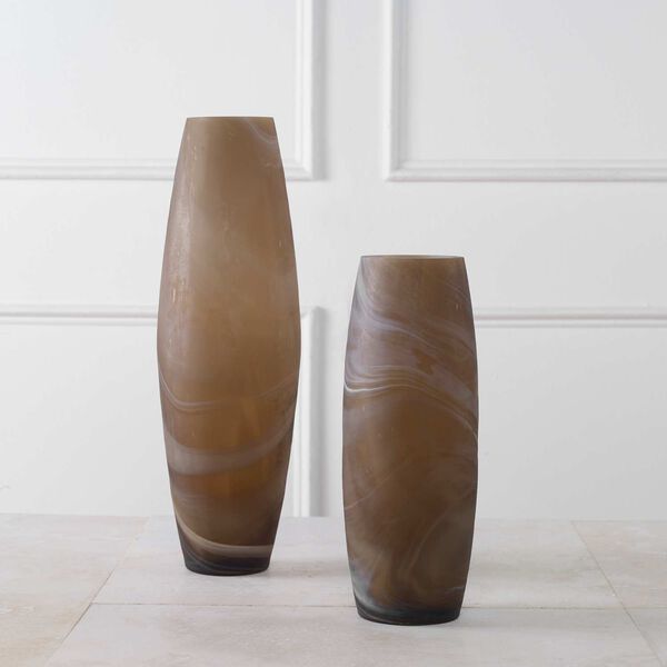 Delicate Swirl Caramel Glass Vase, Set of 2, image 3