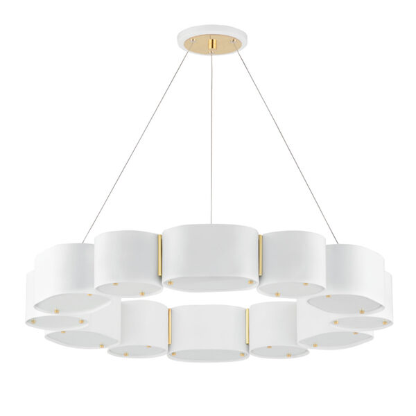 Opal Soft White and Vintage Brass 12-Light Chandelier, image 1
