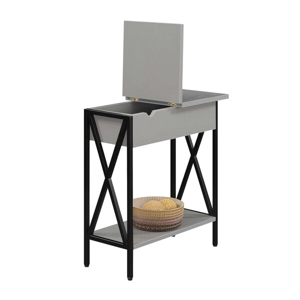 Tucson Gray Black Flip Top End Table with Charging Station and Shelf, image 5