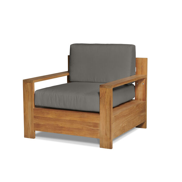 Qube Natural Teak Outdoor Club Chair with Sunbrella Charcoal Cushion, image 1