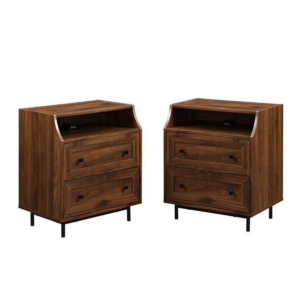 Dark walnut Two Drawer Nightstand with USB, Set of Two, image 1