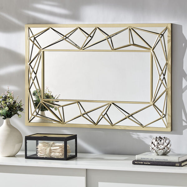 Erika Gold Rectangular Wall Mirror with Metal Geometric Frame, image 1