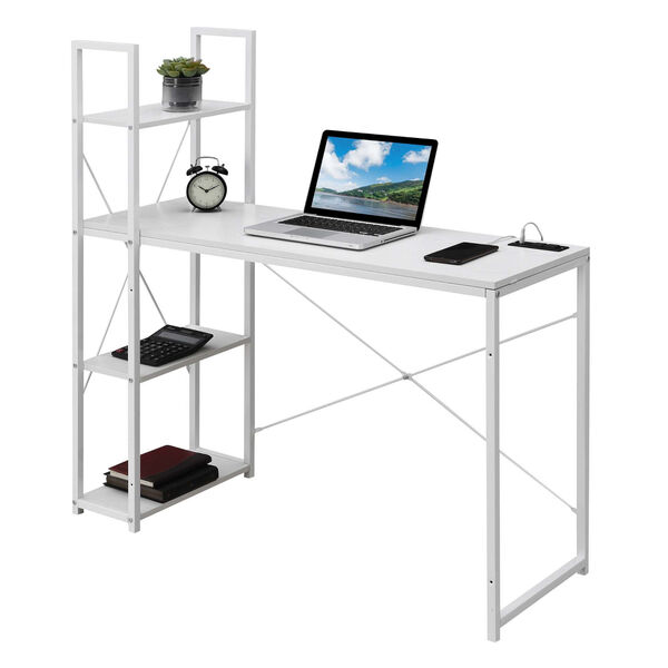 Designs2Go White Office Workstation with Charging Station and Shelves, image 2