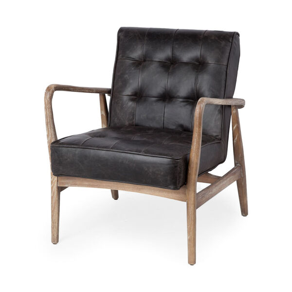 Phineas Black Leather Wrapped Ash Wood Arm Chair, image 1