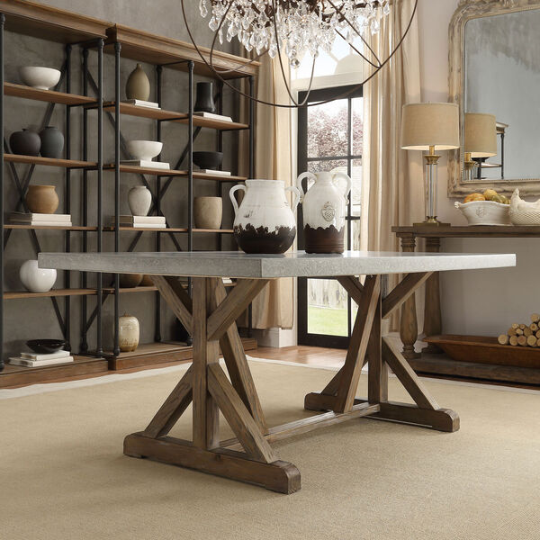 Ellary Rustic Pine Concrete-Topped Trestle Base Dining Table, image 1
