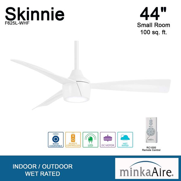Skinnie Flat White 44-Inch LED Outdoor Ceiling Fan, image 6
