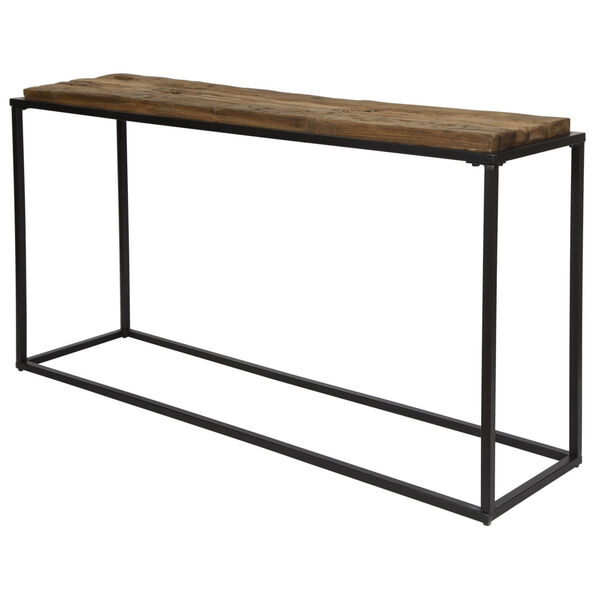 Holston Satin Black and Natural Salvaged Wooden Console Table, image 5