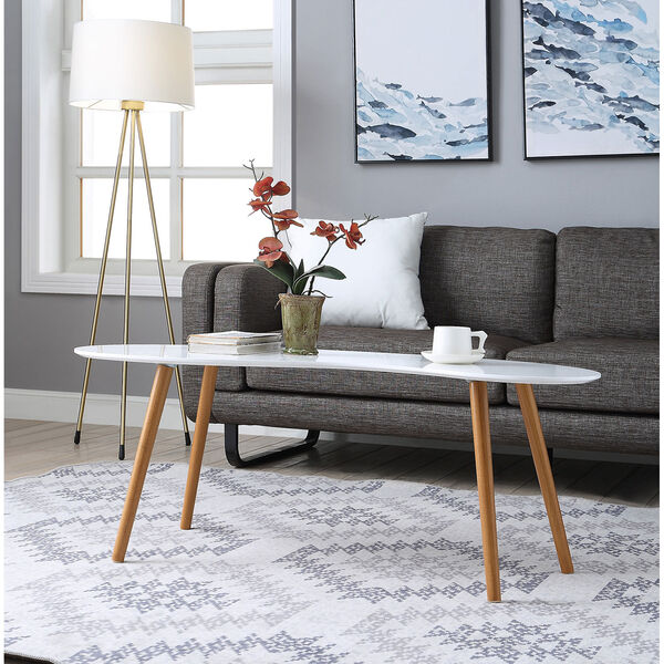 Oslo Bean Shaped Coffee Table in White with Bamboo, image 1