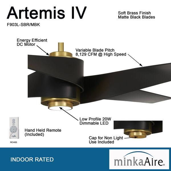 Artemiso IV Soft Brass and Matte Black LED Ceiling Fan, image 3