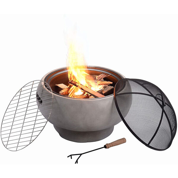 Light Grey Outdoor 21-Inch Round Concrete Wood Burning Fire Pit, image 4