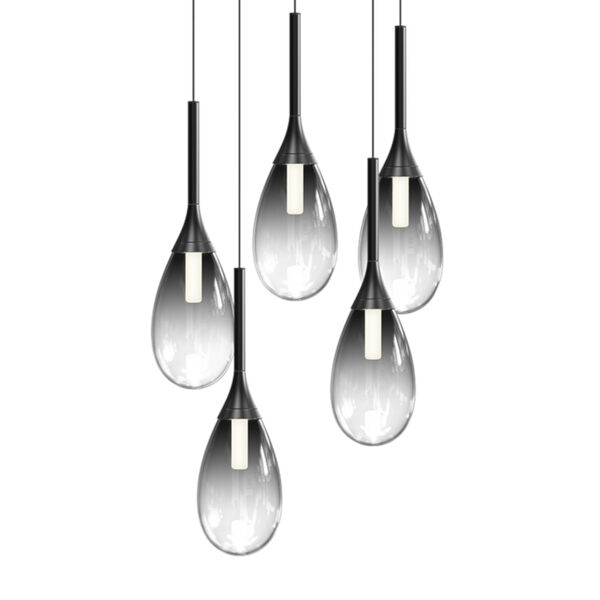 Parisone Satin Black Five-Light LED Pendant with Smoke Glass, image 1