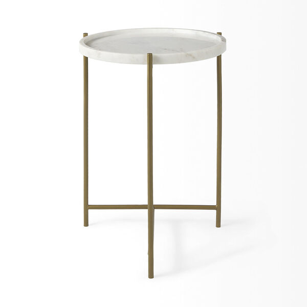 Stella White and Gold Round Marble Top End Table, image 5