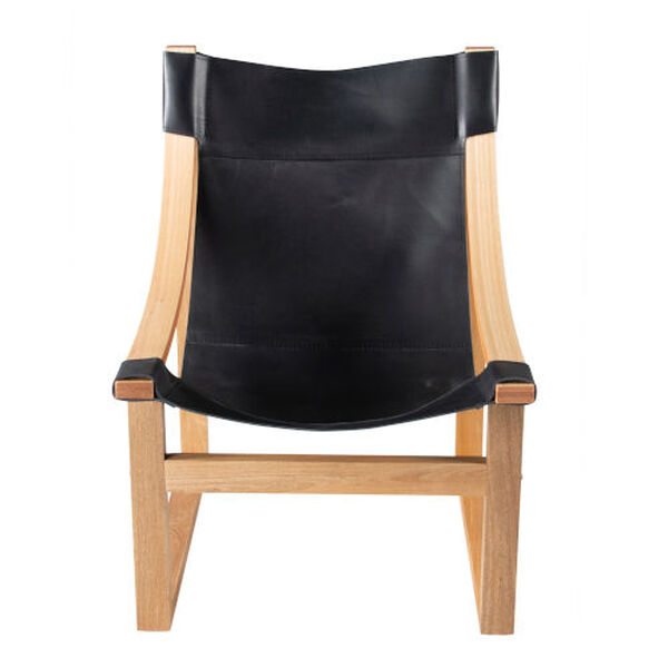 Lima Black leather and Natural frame Sling Chair, image 2