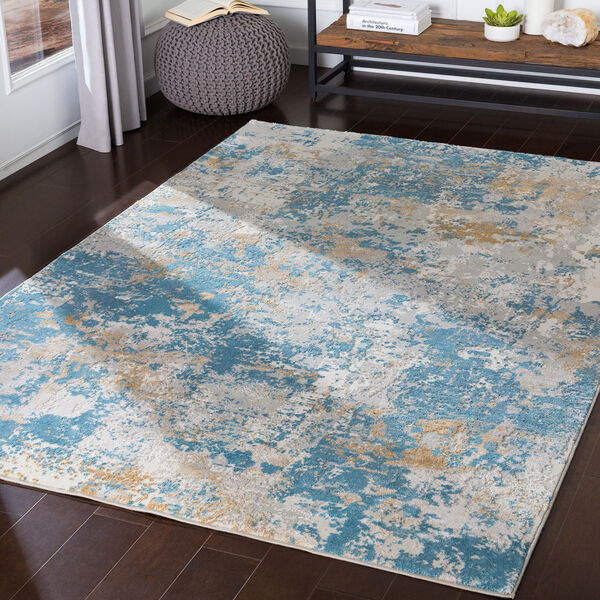 Aisha Sky Blue and Mustard Rectangular: 5 Ft. 3 In. x 7 Ft. 3 In. Rug, image 2