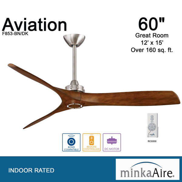 Aviation 60-Inch Ceiling Fan with Three Blades in Distressed Koa Finish, image 9