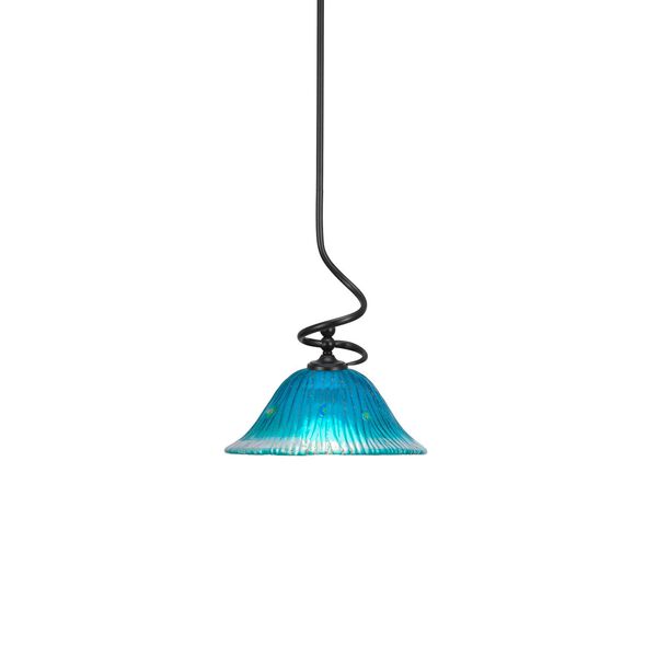 Capri Matte Black One-Light Pendant with 10-Inch Teal Crystal Glass, image 1