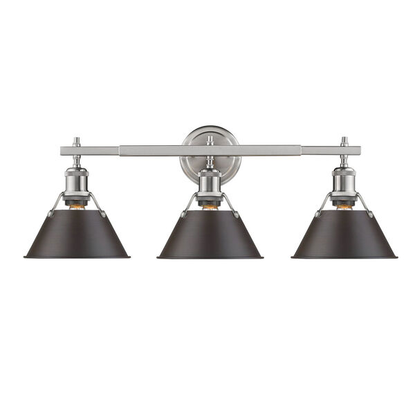Orwell Pewter Three-Light Bath Vanity with Rubbed Bronze Shade, image 1