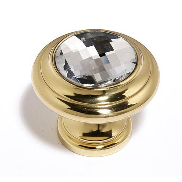 Crystal Polished Brass 20 mm Round Knob, image 1
